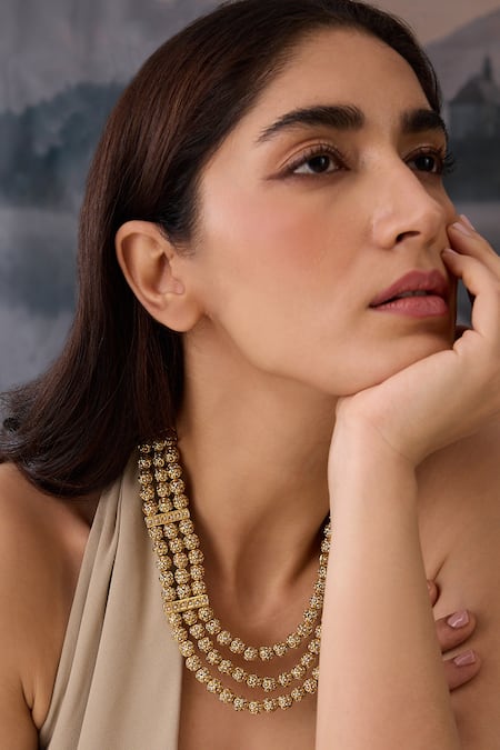 Shop_Paisley Pop_Gold Plated Beaded Layered Necklace _Online_at_Aza_Fashions