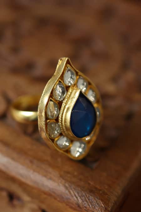Paisley Pop Kundan Blue Stone Adjustable Ring 