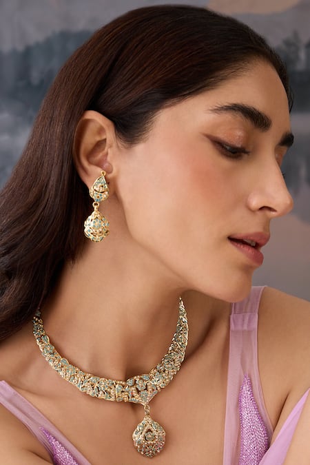 Paisley Pop Floral Cutwork Pendant Necklace Set 