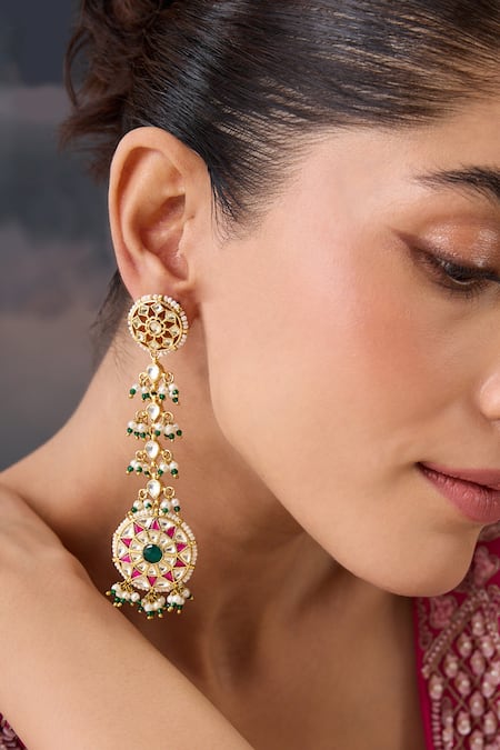 Paisley Pop Kundan Pearl Drop Long Earrings 