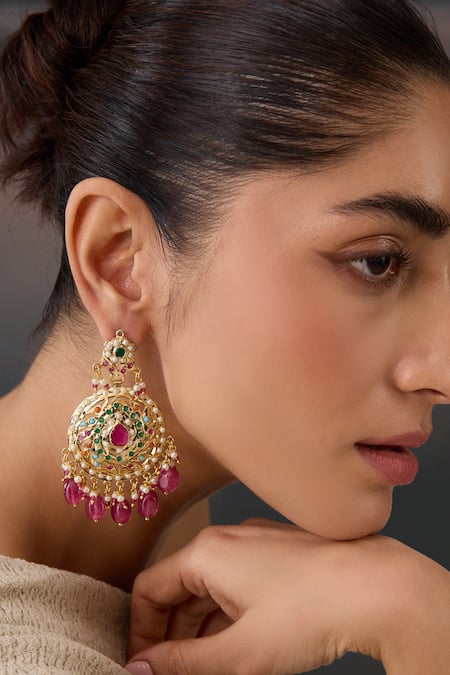 Paisley Pop Jadau Stone Studded Dangler Earrings 