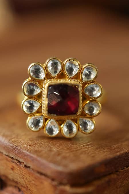 Buy_Paisley Pop_Red Stones Kundan Embellished Ring _Online_at_Aza_Fashions