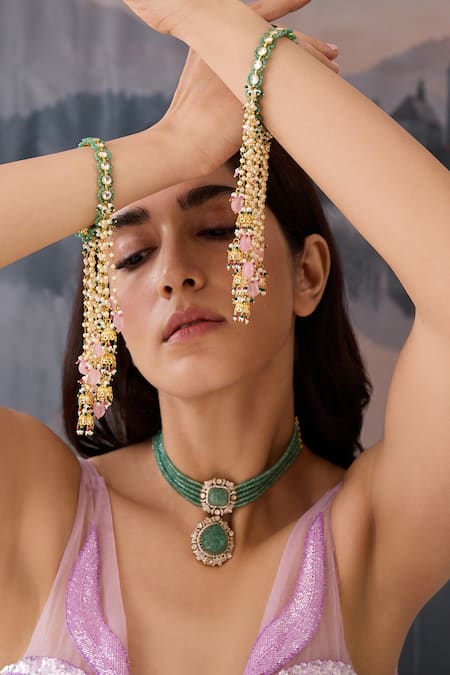 Buy_Paisley Pop_Multi Color Pearls, Stones Kundan Embellished Bangles Set _Online_at_Aza_Fashions