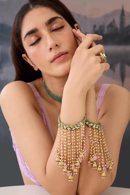 Paisley Pop Kundan Pearl Embellished Bangles Set 