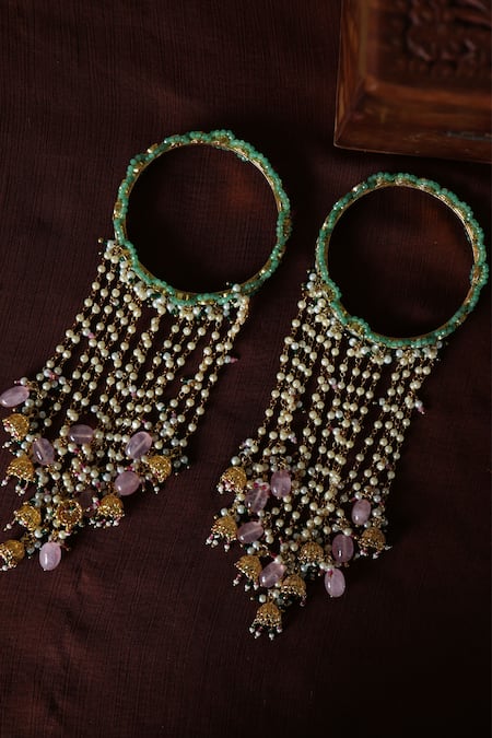Paisley Pop Kundan Pearl Embellished Bangles Set 
