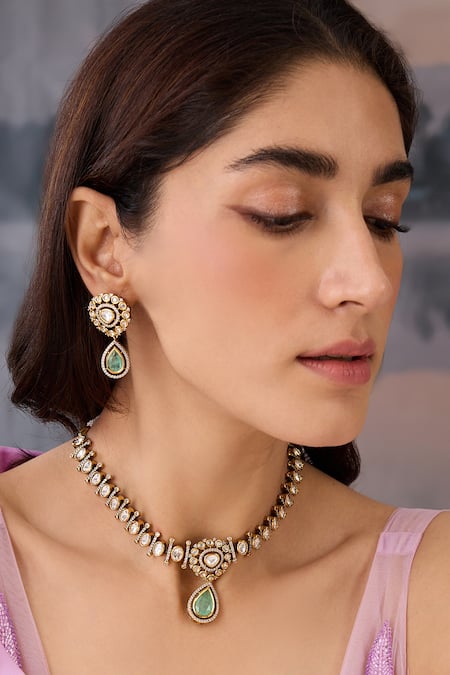 Paisley Pop Polki Studded Pendant Necklace Set 