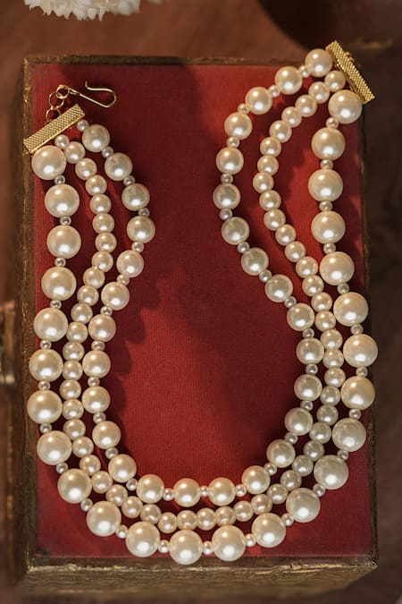 Shop Riana Jewellery White Layered Pearl Choker at Aza Fashions Shop_Riana Jewellery_White Layered Pearl Choker _at_Aza_Fashions