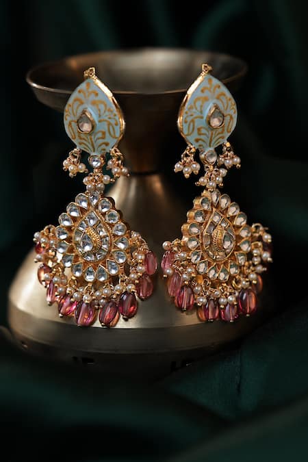 Riana Jewellery_Blue Stones, Beads Floral Meenakari Choker Set _Online_at_Aza_Fashions