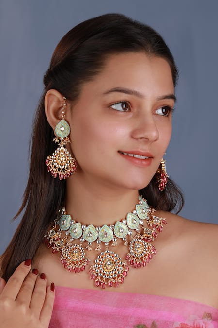 Riana Jewellery Floral Meenakari Choker Set 