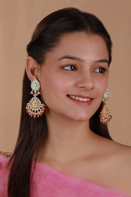 Buy_Riana Jewellery_Blue Stones, Beads Floral Meenakari Choker Set _Online_at_Aza_Fashions