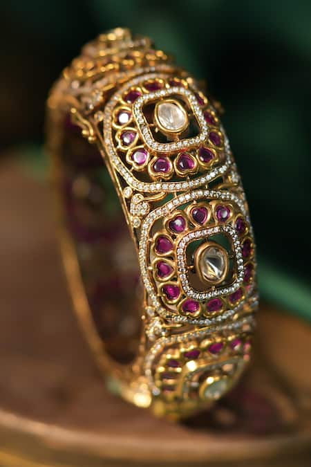 Shop Riana Jewellery Pink Stones Studded Cutwork Kada at Aza Fashions Shop_Riana Jewellery_Pink Stones Studded Cutwork Kada _at_Aza_Fashions