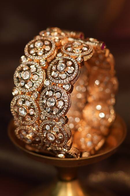 Buy_Riana Jewellery_Gold Plated Stones Embellished Cutwork Bangle_Online_at_Aza_Fashions