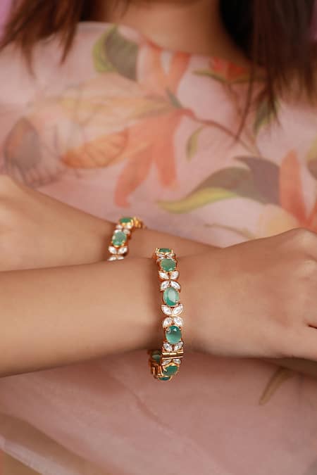 Riana Jewellery Floral Stone Embellished Bangle Set 