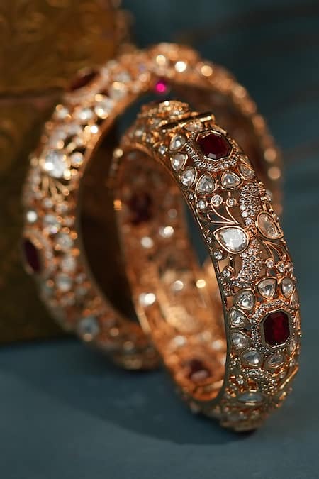 Riana Jewellery_Gold Plated Stones, Rhinestones, Beads Jadtar Kada - Single Pc _Online_at_Aza_Fashions