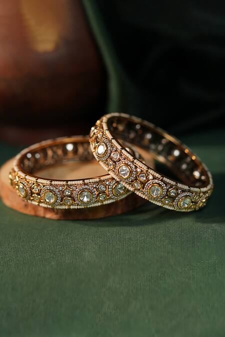 Buy Riana Jewellery Gold Plated Stones Jadtar Embellished Kada Set Online at Aza Fashions Buy_Riana Jewellery_Gold Plated Stones Jadtar Embellished Kada Set _Online_at_Aza_Fashions