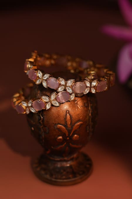 Riana Jewellery Floral Stone Embellished Kadas Set of 2 