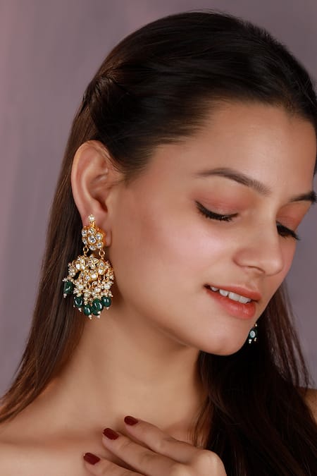 Riana Jewellery Jadtar Stone Green Bead Earrings 