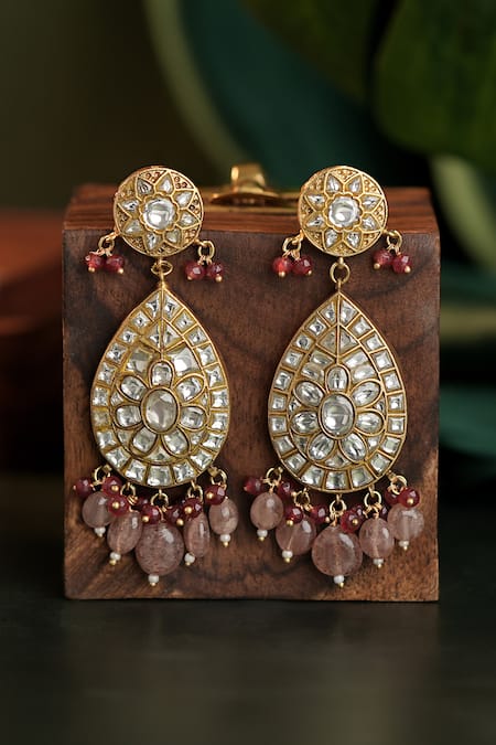 Shop Riana Jewellery Pink Glitter, Stones Jadtar Beaded Earrings at Aza Fashions Shop_Riana Jewellery_Pink Glitter, Stones Jadtar Beaded Earrings _at_Aza_Fashions