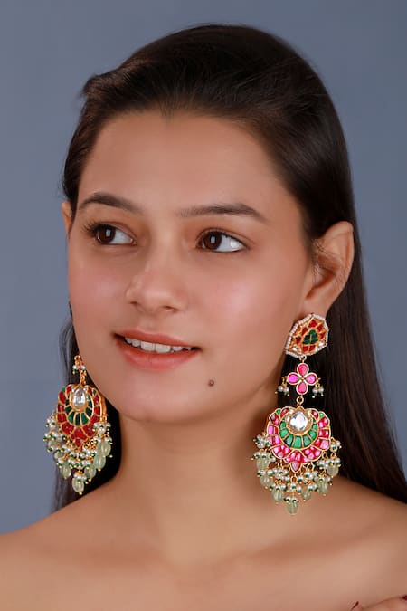 Riana Jewellery Multicolor Jadtar Stone Earrings 