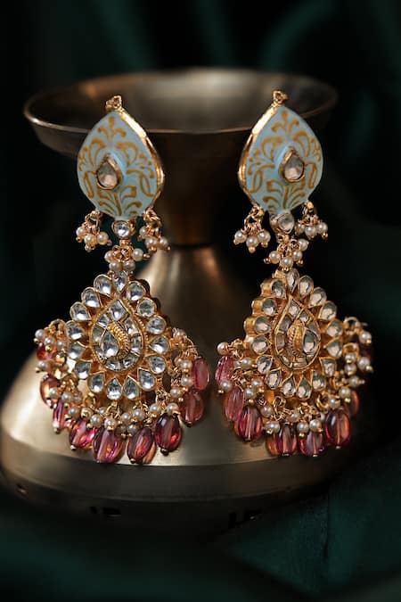 Shop Riana Jewellery Pink Glitter, Stones Jadtar Beaded Earrings at Aza Fashions Shop_Riana Jewellery_Pink Glitter, Stones Jadtar Beaded Earrings _at_Aza_Fashions