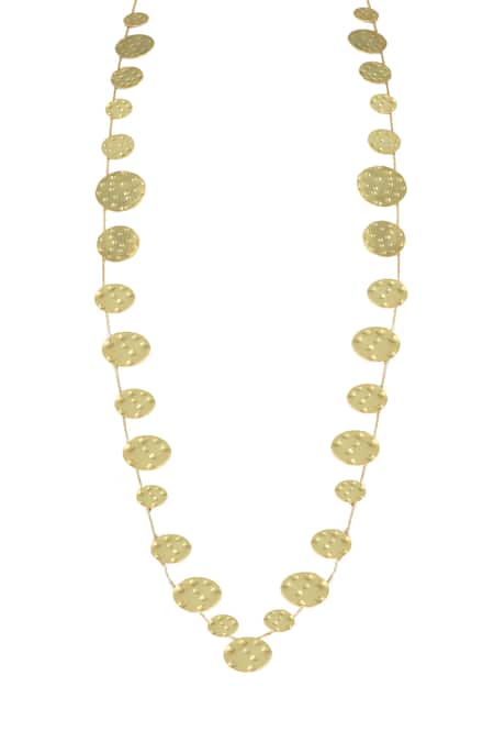 Shop Tad Accessories Gold Plated Tassels Hammered Coin Long Necklace at Aza Fashions Shop_Tad Accessories_Gold Plated Tassels Hammered Coin Long Necklace _at_Aza_Fashions