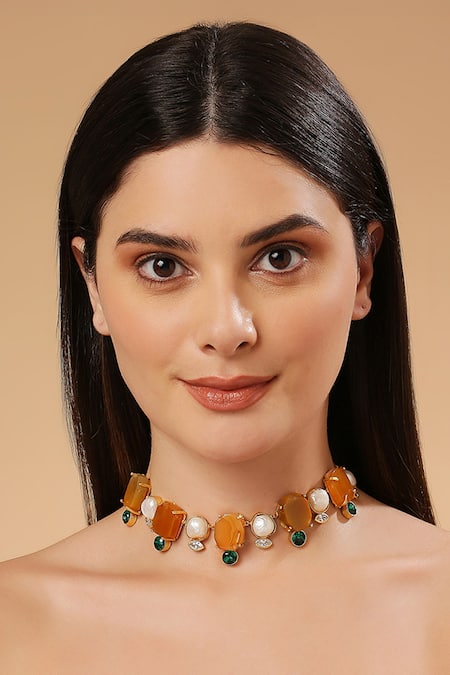Tad Accessories Yellow Stone Embellished Choker 