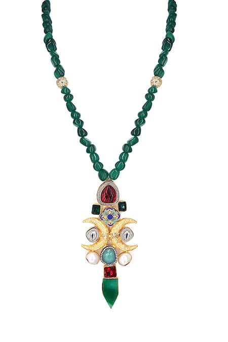 Shop Tad Accessories Multi Color Beads, Stones Kundan Pendant Necklace at Aza Fashions Shop_Tad Accessories_Multi Color Beads, Stones Kundan Pendant Necklace _at_Aza_Fashions