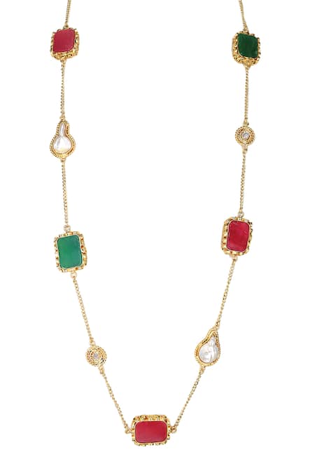 Shop Tad Accessories Multi Color Multicolor Stone Embellished Long Necklace at Aza Fashions Shop_Tad Accessories_Multi Color Multicolor Stone Embellished Long Necklace _at_Aza_Fashions