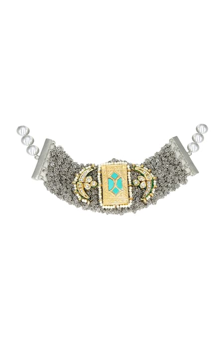 Shop Tad Accessories Silver Plated Beads Zainab Kundan Choker at Aza Fashions Shop_Tad Accessories_Silver Plated Beads Zainab Kundan Choker _at_Aza_Fashions