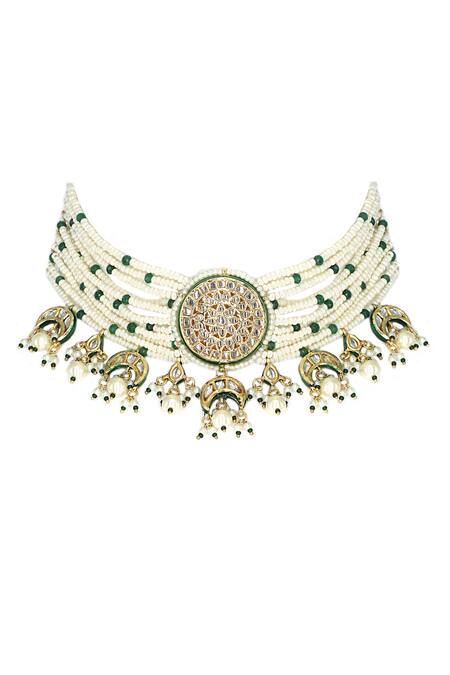 Shop Tad Accessories White Stones, Beads Kundan Embellished Choker Set at Aza Fashions Shop_Tad Accessories_White Stones, Beads Kundan Embellished Choker Set _at_Aza_Fashions
