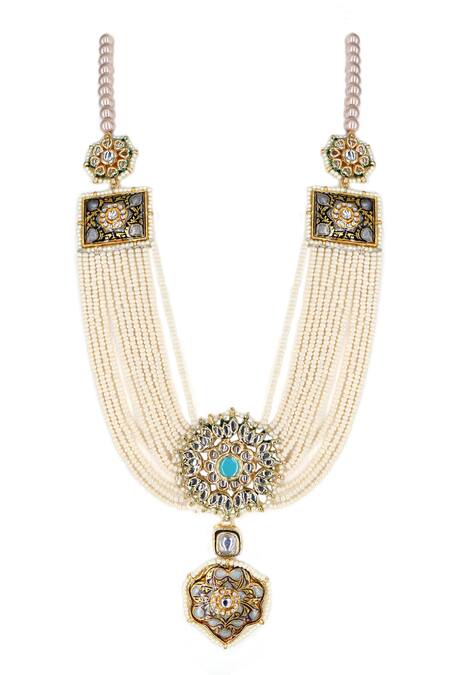 Tad Accessories Blue Stones, Beads, Zari Embellished Pendant Necklace Set Online at Aza Fashions Tad Accessories_Blue Stones, Beads, Zari Embellished Pendant Necklace Set _Online_at_Aza_Fashions