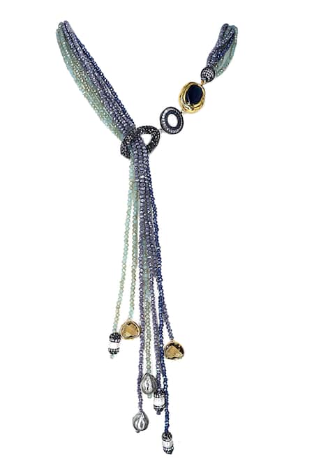 Shop Tad Accessories Multi Color Two Toned Crystal Bead Long Necklace at Aza Fashions Shop_Tad Accessories_Multi Color Two Toned Crystal Bead Long Necklace _at_Aza_Fashions