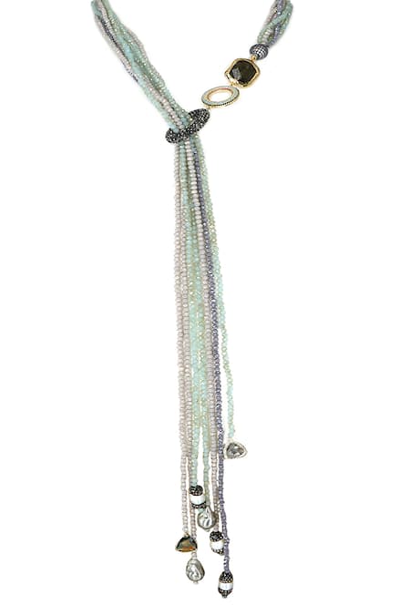 Shop Tad Accessories Multi Color Crystal Bead Long Necklace at Aza Fashions Shop_Tad Accessories_Multi Color Crystal Bead Long Necklace _at_Aza_Fashions
