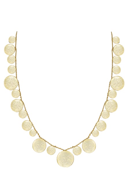 Shop_Tad Accessories_Gold Plated Chains, Tassels Hammered Coin Drop Necklace _at_Aza_Fashions