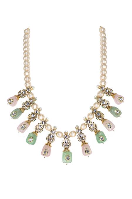 Tad Accessories_Multi Color Stones, Beads Kundan Necklace Set _Online_at_Aza_Fashions