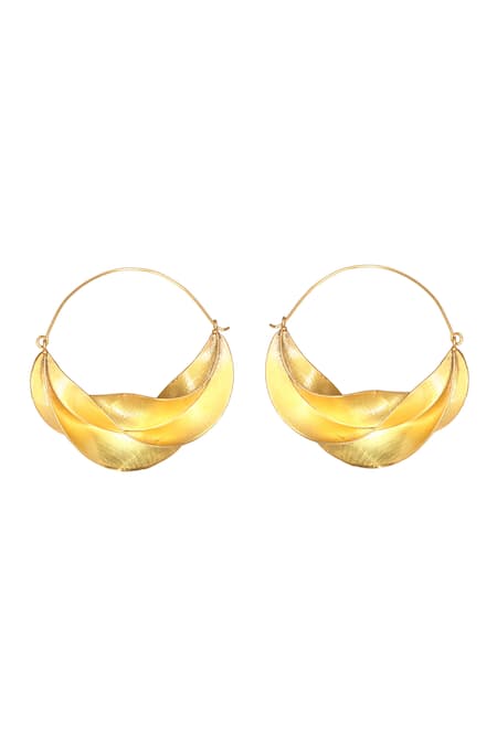 Shop_Tad Accessories_Gold Plated Iris Wave Pattern Hoops _at_Aza_Fashions