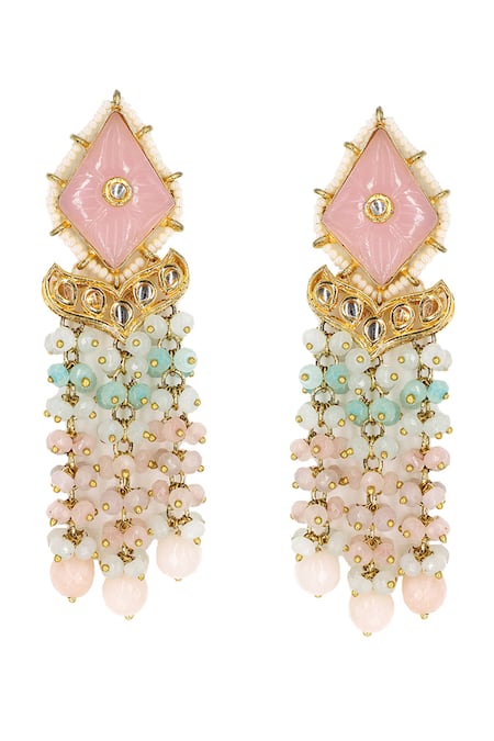 Tad Accessories_Pink Zari, Stones Kundan Necklace Set _Online_at_Aza_Fashions