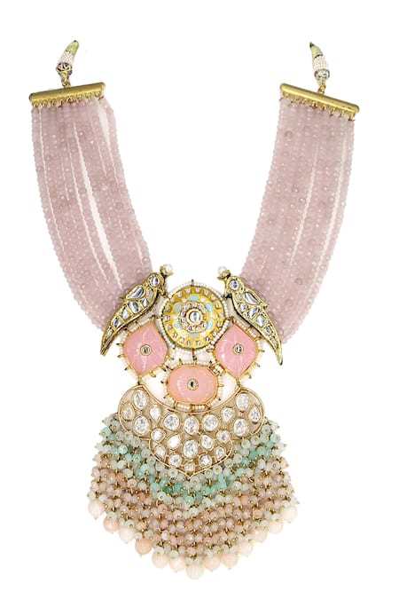Buy_Tad Accessories_Pink Zari, Stones Kundan Necklace Set _Online_at_Aza_Fashions