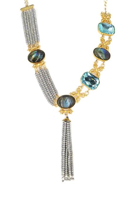 Shop Tad Accessories Multi Color Beads, Stones Labronite Beaded Designer Necklace at Aza Fashions Shop_Tad Accessories_Multi Color Beads, Stones Labronite Beaded Designer Necklace_at_Aza_Fashions