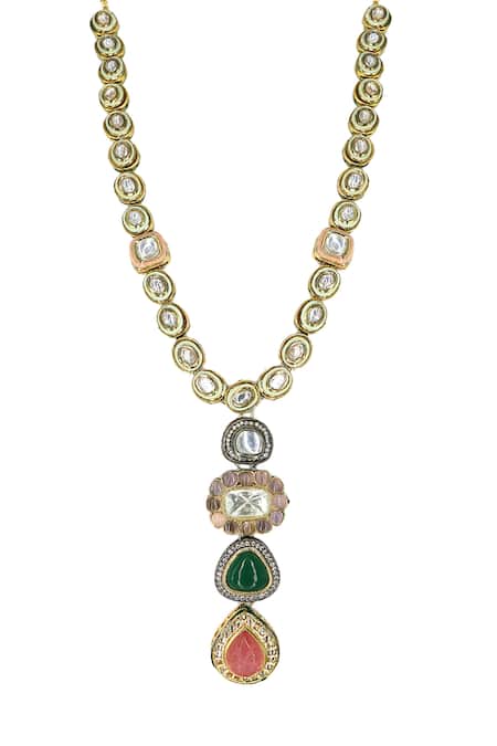 Shop Tad Accessories Multi Color Kundan Stone Pendant Necklace at Aza Fashions Shop_Tad Accessories_Multi Color Kundan Stone Pendant Necklace _at_Aza_Fashions