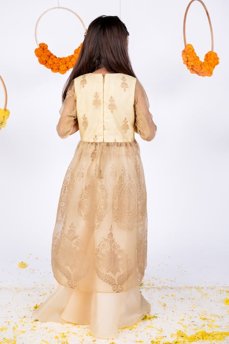 Shop Toplove Beige Organza, Cotton Embroidery Floral Hand Anarkali And Palazzo Set at Aza Fashions Shop_Toplove_Beige Organza, Cotton Embroidery Floral Hand Anarkali And Palazzo Set _at_Aza_Fashions