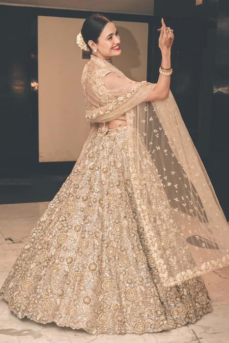 Shop Ruchika Hurria Ivory Silk, Net Pearls, Sequins, Cut Embroidered Bridal Lehenga With Blouse Set Online at Aza Fashions Shop_Ruchika Hurria_Ivory Silk, Net Pearls, Sequins, Cut Embroidered Bridal Lehenga With Blouse Set _Online_at_Aza_Fashions