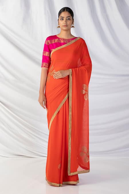 Latha Puttanna Tara Sequin Bloom Embroidered Saree With Blouse 