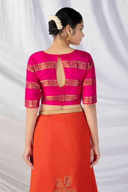 Buy_Latha Puttanna_Orange Georgette, Silk Embroidery, Zari, Diamonds, Sequins Saree Set With Blouse_Online_at_Aza_Fashions