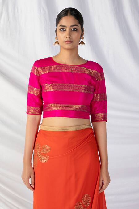 Shop_Latha Puttanna_Orange Georgette, Silk Embroidery, Zari, Diamonds, Sequins Saree Set With Blouse_Online_at_Aza_Fashions