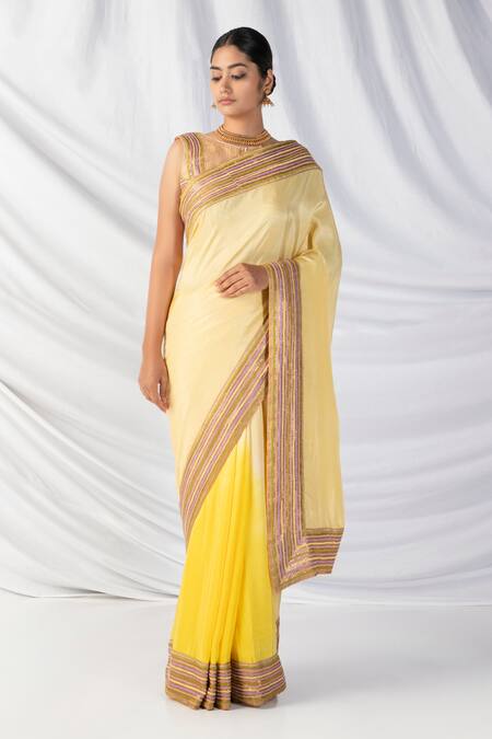 Buy_Latha Puttanna_Gold Crepe, Silk Sequins, Applique, Zari, Embroidery Ombre Saree With Blouse_Online_at_Aza_Fashions