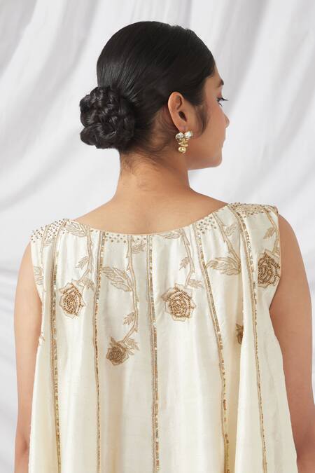 Latha Puttanna Off White Silk Sequins, Pearls, Embroidery Round Neck Rosa Aari Anarkali Set Online at Aza Fashions Latha Puttanna_Off White Silk Sequins, Pearls, Embroidery Round Neck Rosa Aari Anarkali Set _Online_at_Aza_Fashions