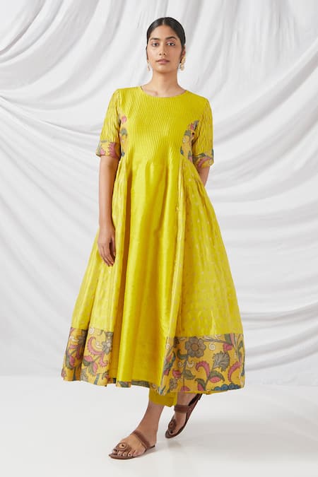 Buy Latha Puttanna Yellow Chiffon, , Chanderi Embroidery Kalamkari Print Anarkali Set Online at Aza Fashions Buy_Latha Puttanna_Yellow Chiffon, , Chanderi Embroidery Kalamkari Print Anarkali Set _Online_at_Aza_Fashions