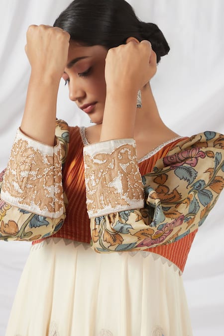 Shop_Latha Puttanna_Multi Color Georgette, Cotton Kalamkari Print And Paisley Work Anarkali Set _Online_at_Aza_Fashions