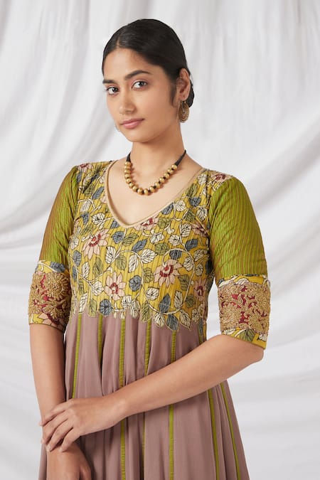 Buy_Latha Puttanna_Purple Georgette, Silk, Cotton Sequins, Zari Kalamkari Embroidered Anarkali Set _Online_at_Aza_Fashions